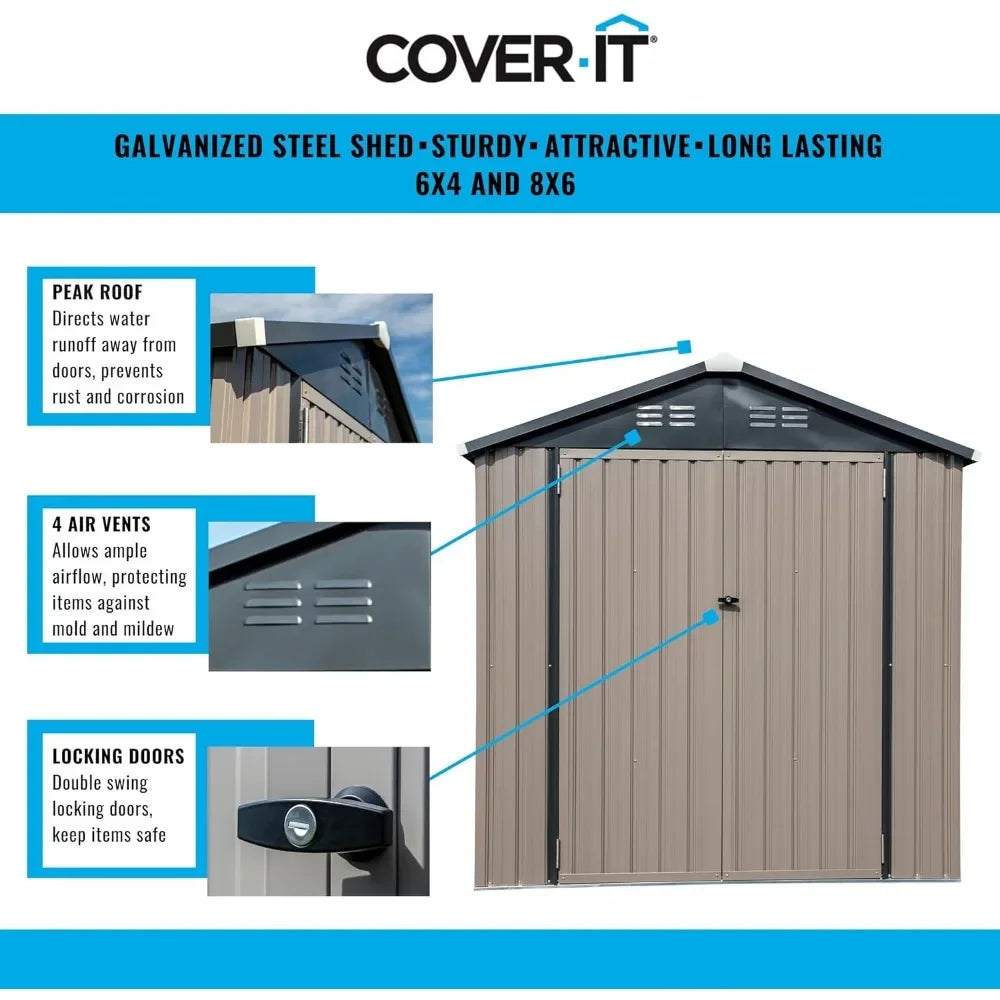 Outdoor Storage Shed with Swinging Double Lockable Doors