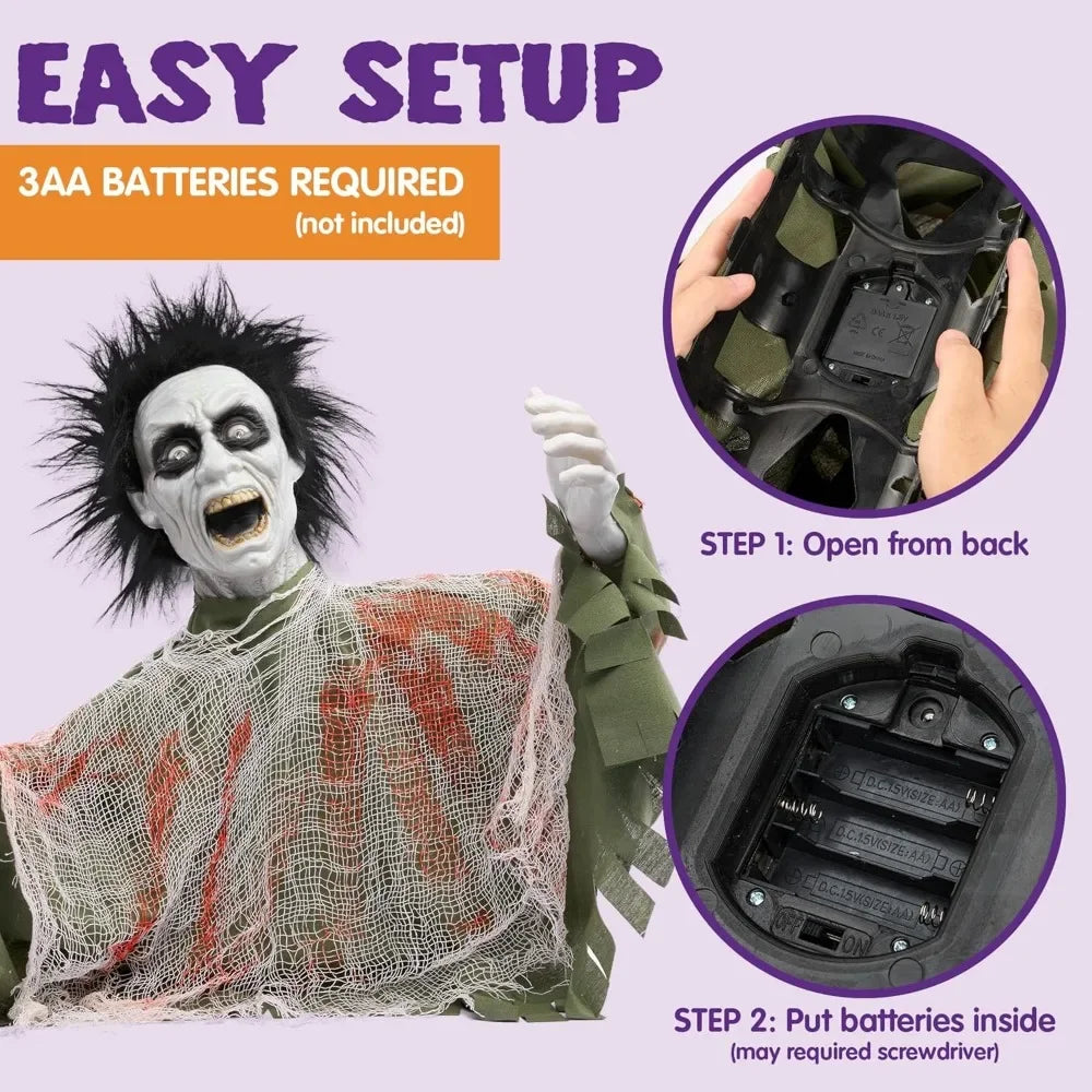 Halloween  Movable Zombie with Scary Sound and Glowing LED Eyes,