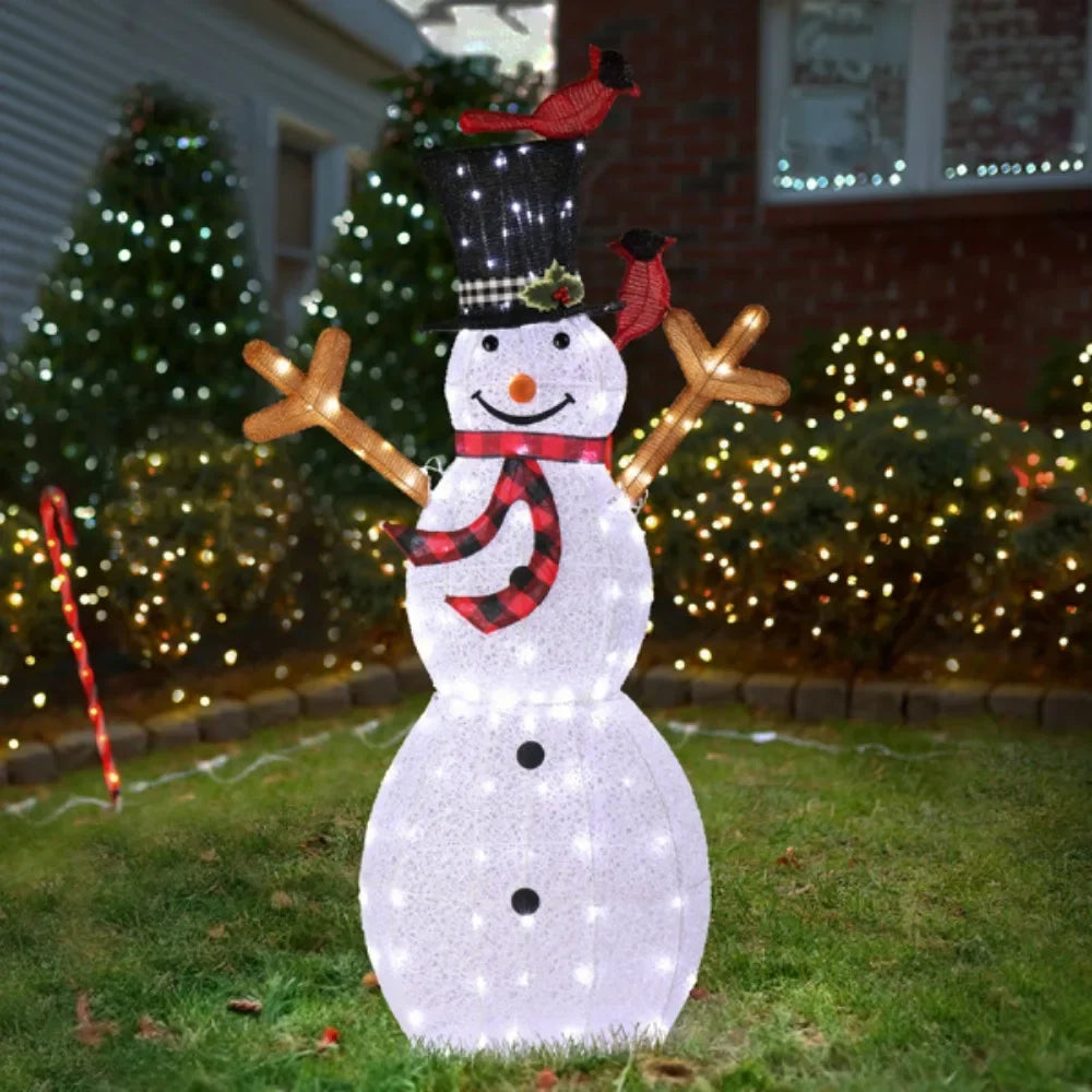 Lighted Snowman Christmas Yard Decorations, Pre-lit Snowman and Birds with 170 LED White Lights and Stakes for Xmas Outdoor