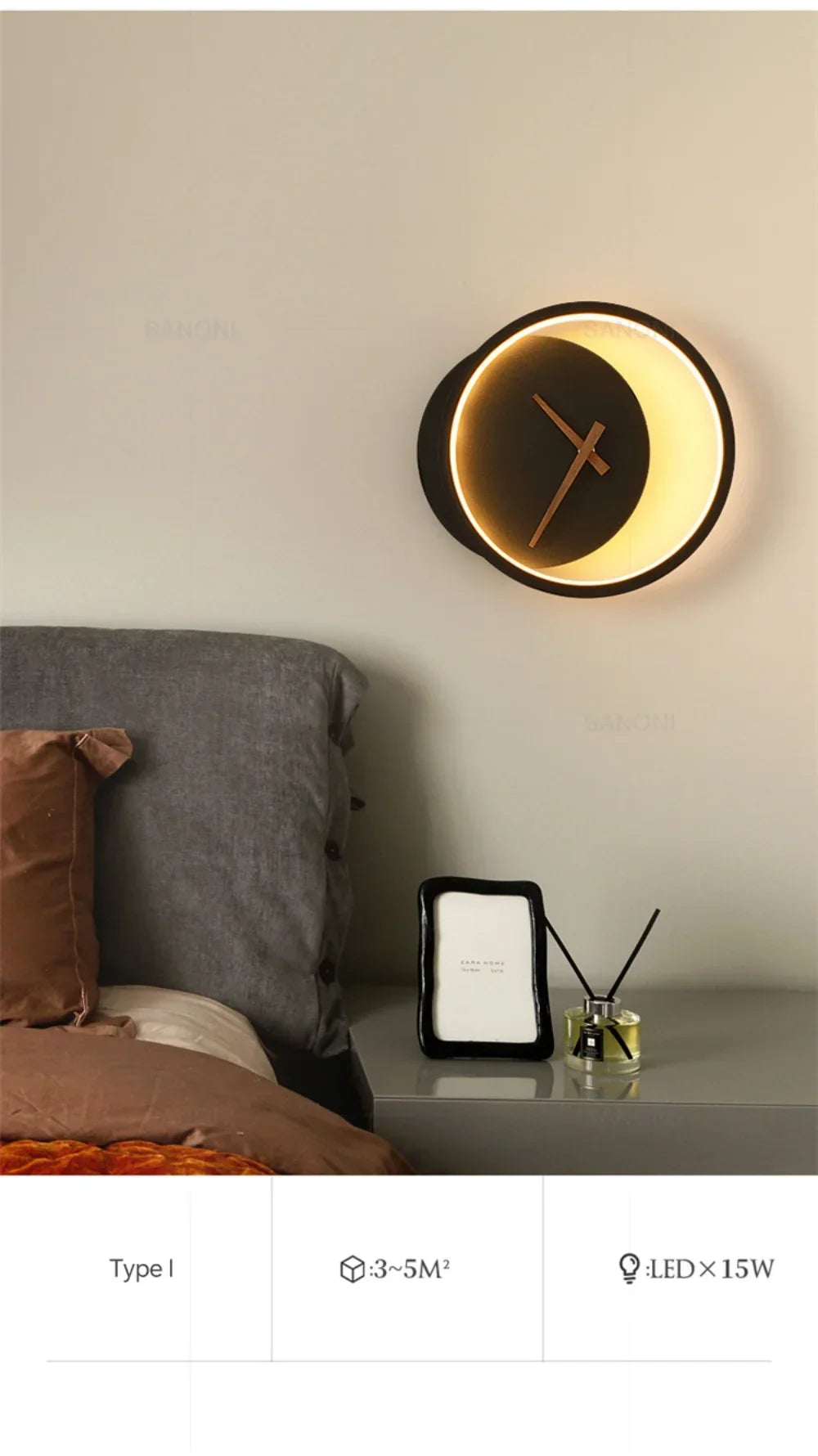 Modern LED Clock Wall Lamp for Bedroom Living Dining Room Aisle Porch