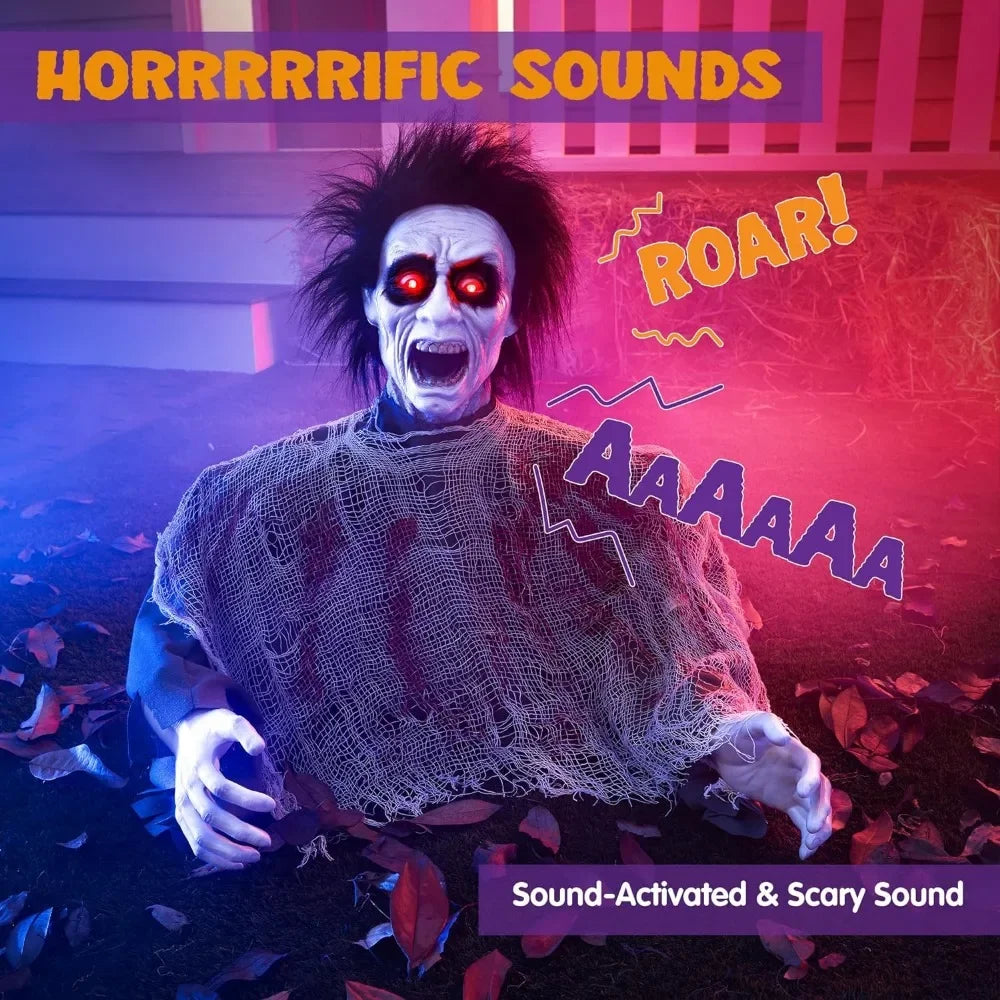 Halloween  Movable Zombie with Scary Sound and Glowing LED Eyes,