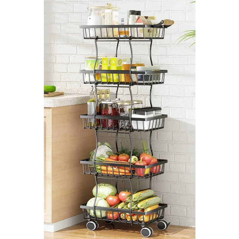 Stackable Fruit and Vegetable Wire Basket with Wheels