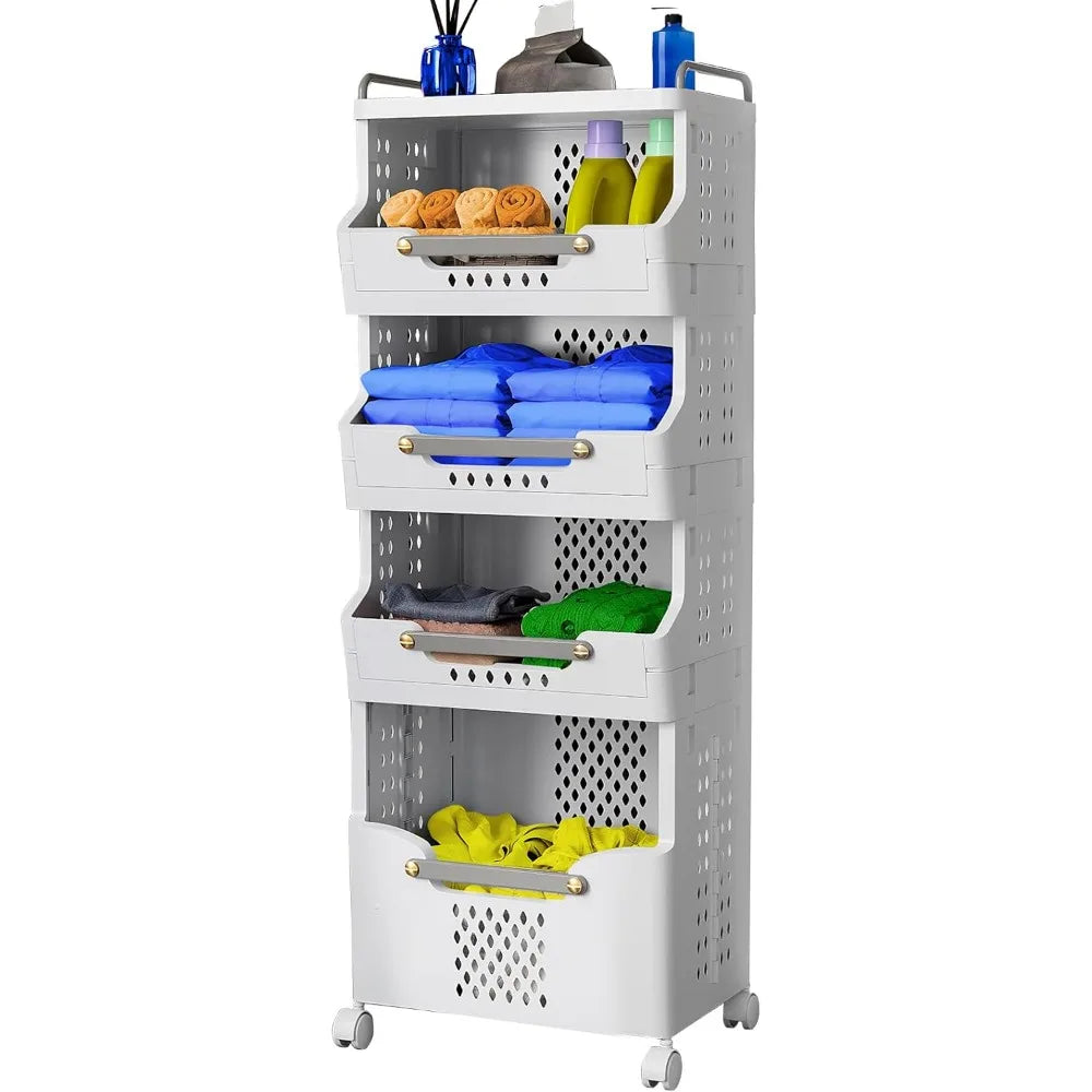 Rolling Folding Laundry Hamper Stackable Storage Bins