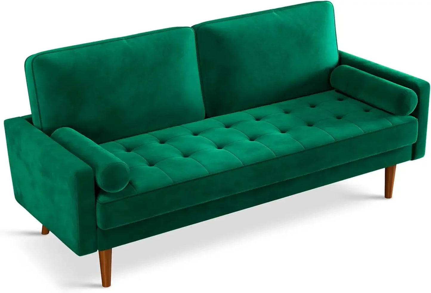 Green Velvet Couch with Tufted Seat Mid Century