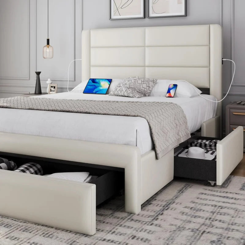 Queen Size Bed Frame With 2 USB Charging Station/Port