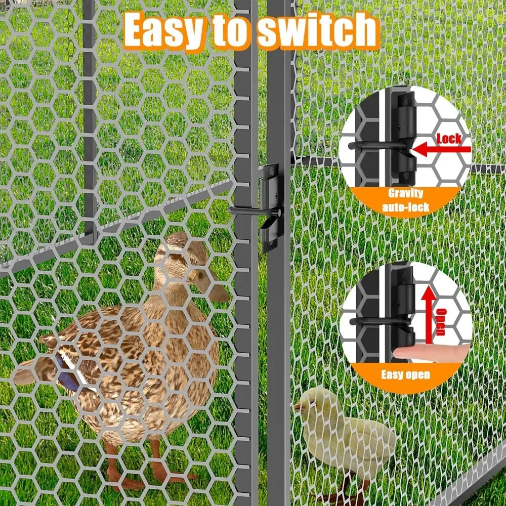 Large Metal Chicken Coop 120"×40"×40" Heavy Duty Chicken Run Hen House with Waterproof Anti-UV Cover for Outdoor Chicken Pens