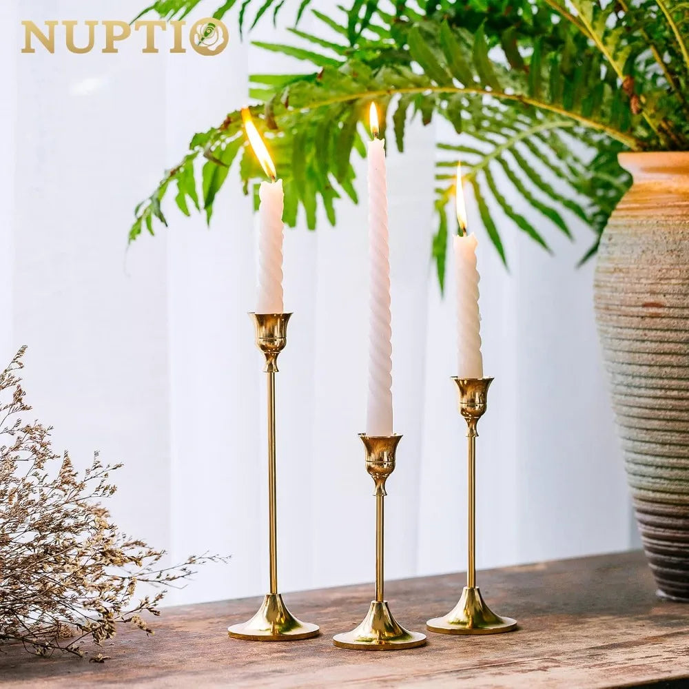 5 Sets(15 Pcs) Brass Gold Metal Taper Candlestick Holders