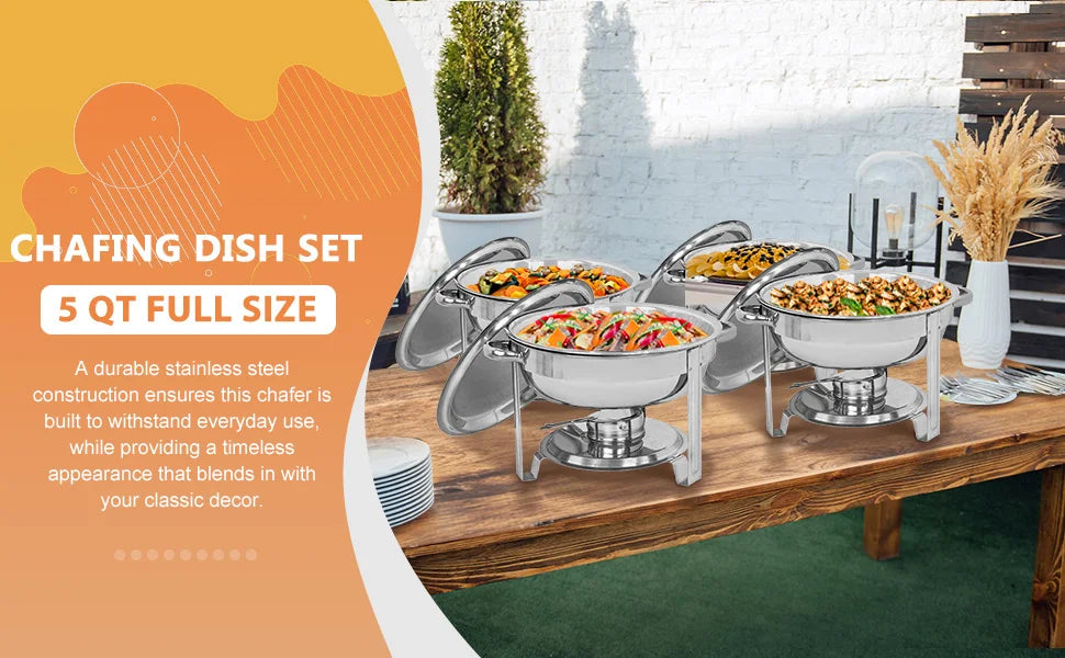 5 Qt Full Size Stainless Steel Chafing Dish Set of 8