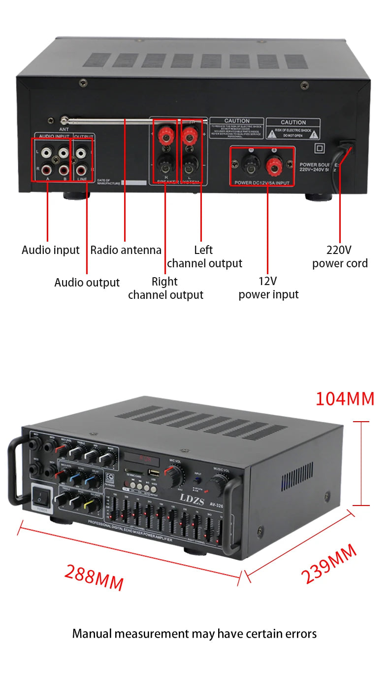 Bluetooth Stereo Amplifier with Remote Control Karaoke