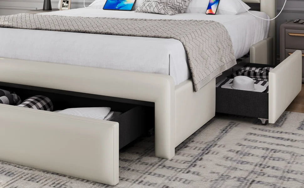 Queen Size Bed Frame With 2 USB Charging Station/Port