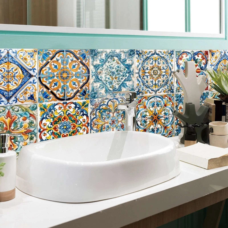 24PCS Moroccan Style Tile Sticker Removable Decals Backsplash