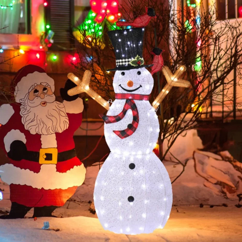 Lighted Snowman Christmas Yard Decorations, Pre-lit Snowman and Birds with 170 LED White Lights and Stakes for Xmas Outdoor