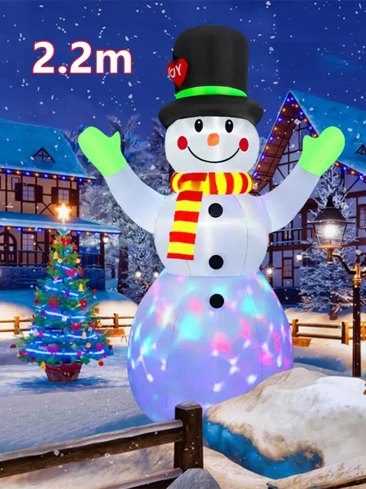 2.2M/7FT Christmas Inflatables Green Gloves Snowman Outdoor Model Built-in Rotating LED Lights Indoor Outdoor Xmas Decorations