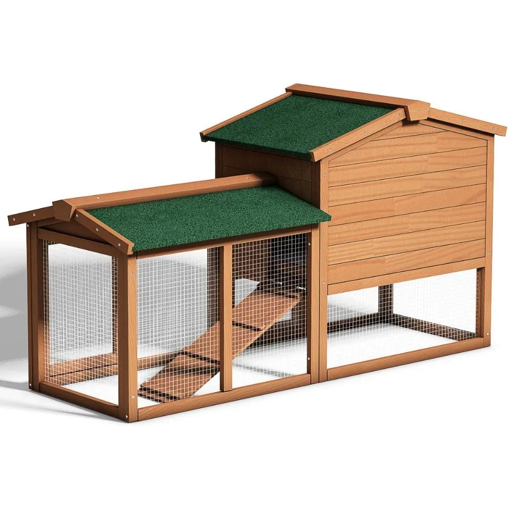 Large Chicken Coop, 58‘’ Wooden Hen House Outdoor Backyard Garden Bunny Rabbit Hutch with Ventilation Door, Removable Tray