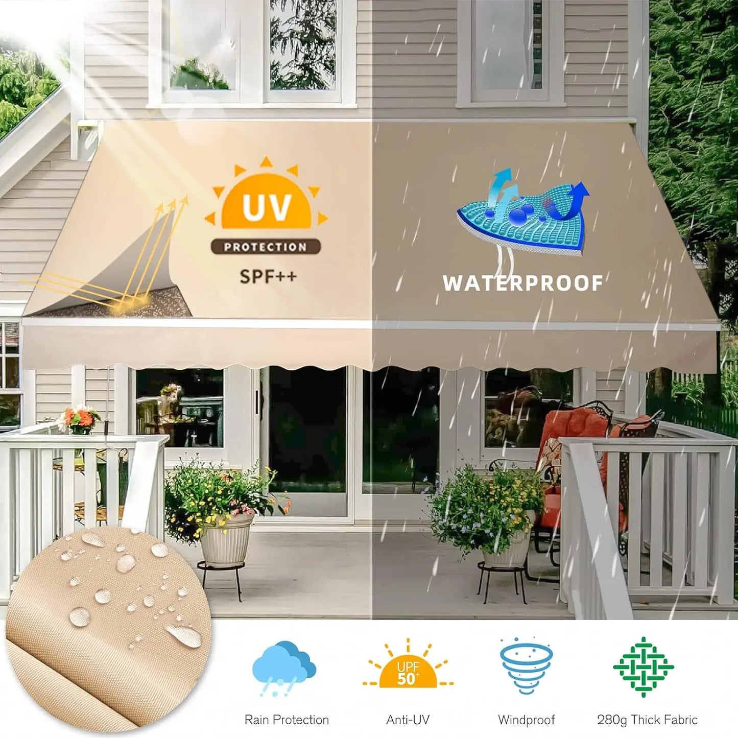 Retractable Awning Sun Shade Awning Cover Outdoor Patio Canopy