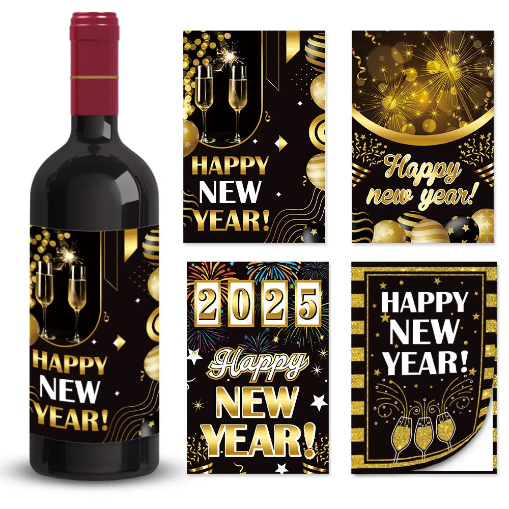 8/16/32pcs Bar Beverage Bottle Label 2025 Happy New Year Party Decors