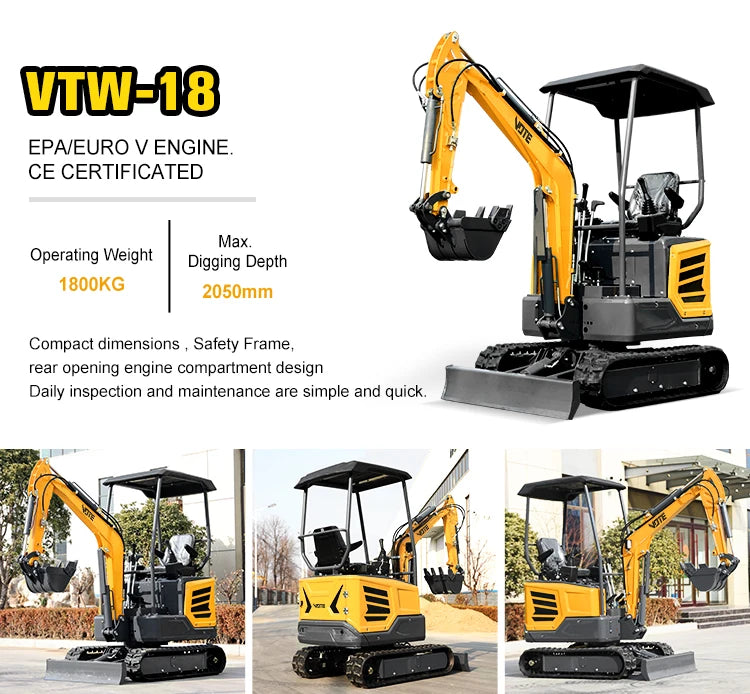 VOTE VTW-18 Mini Crawler Hydraulic 1.8 Ton Excavator Mini Digger