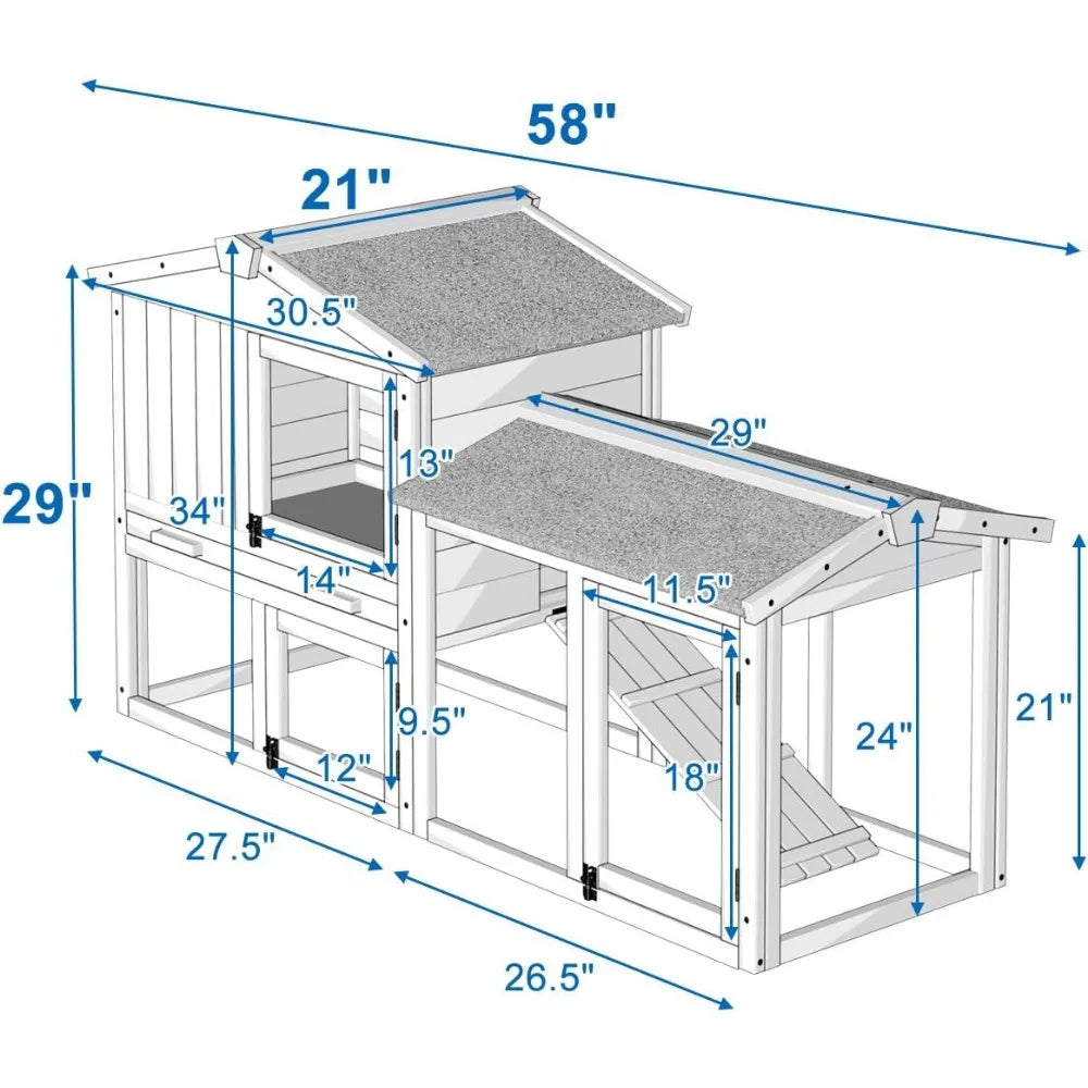 Large Chicken Coop, 58‘’ Wooden Hen House Outdoor Backyard Garden Bunny Rabbit Hutch with Ventilation Door, Removable Tray