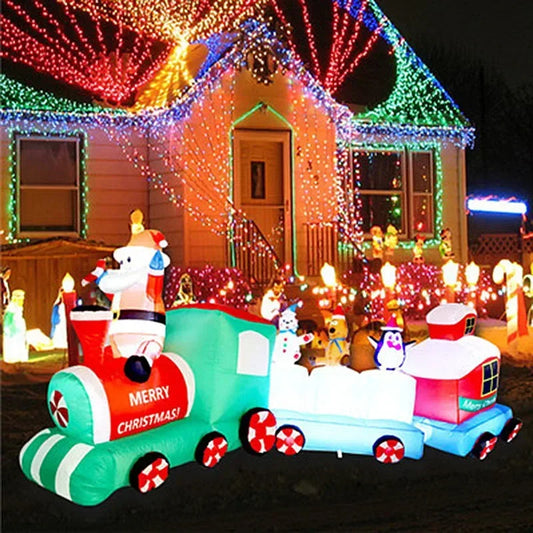 2.7m/9FT Length Christmas Inflatable Train Built-in LED Lights