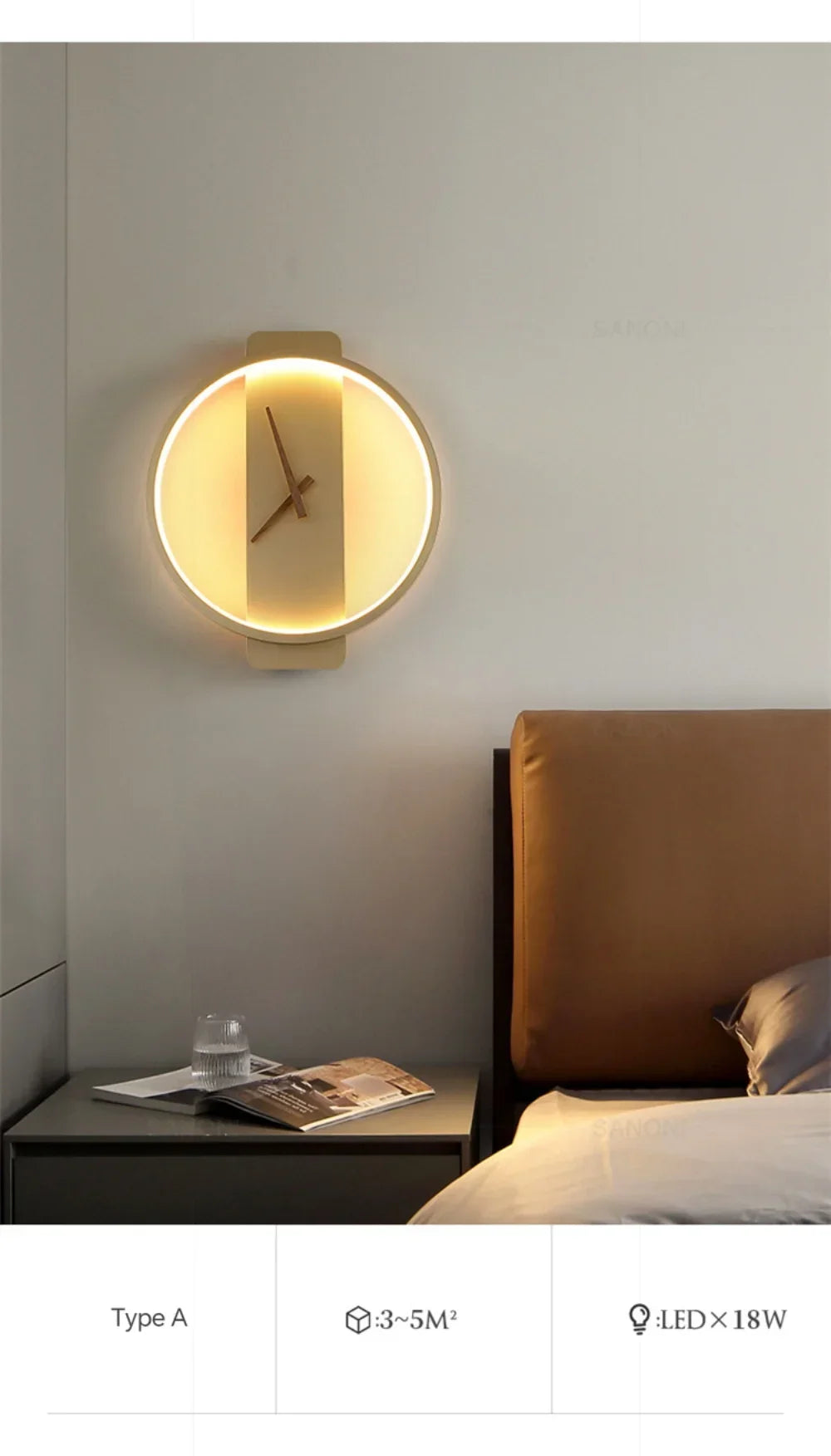 Modern LED Clock Wall Lamp for Bedroom Living Dining Room Aisle Porch