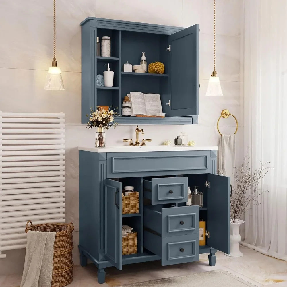 Bathroom Vanity with Sink, Cabinet Set with Countertop Doors & Drawers