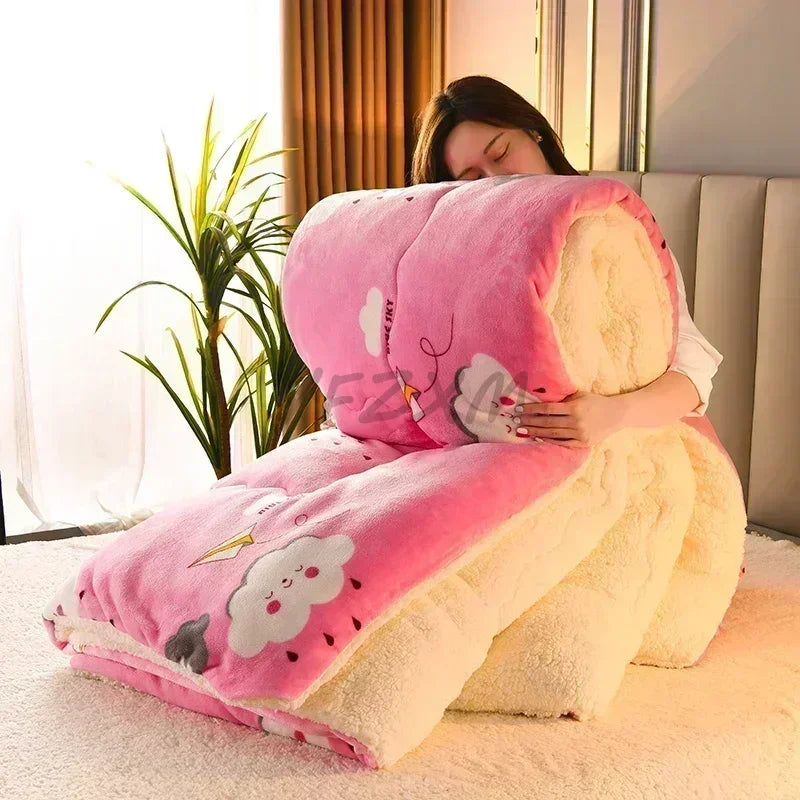 Super Thick Warm Blankets Soft Fluffy Comforter Quilt