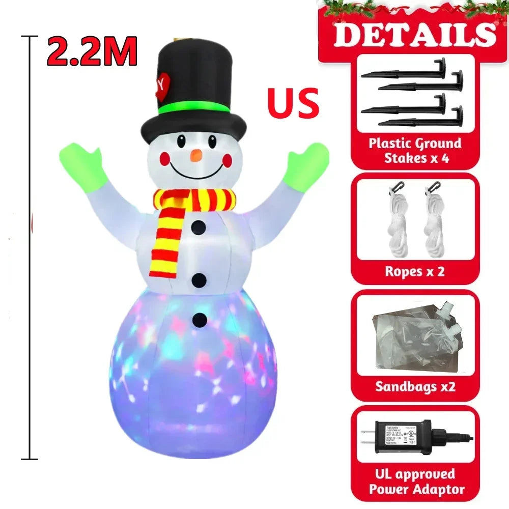 2.2M/7FT Christmas Inflatables Green Gloves Snowman Outdoor Model Built-in Rotating LED Lights Indoor Outdoor Xmas Decorations