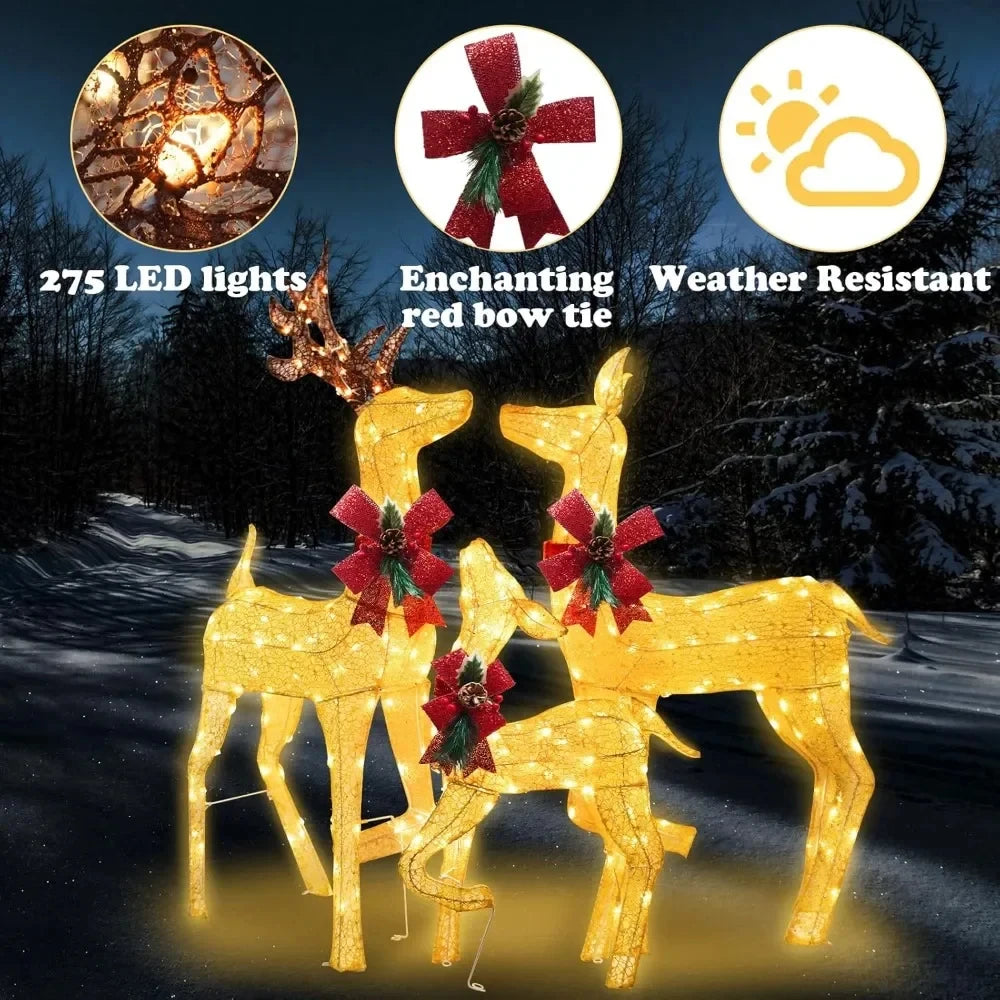 Lighted  Gold Reindeer Family Outdoor Christmas Decorations