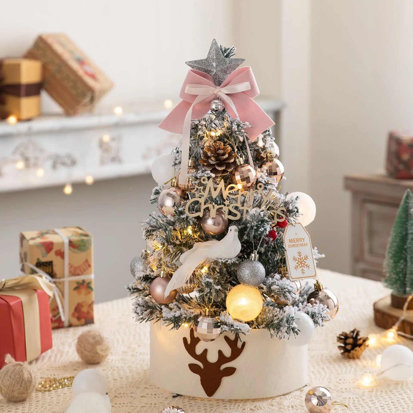 Mini Christmas Tree With Lights Desktop Decorations