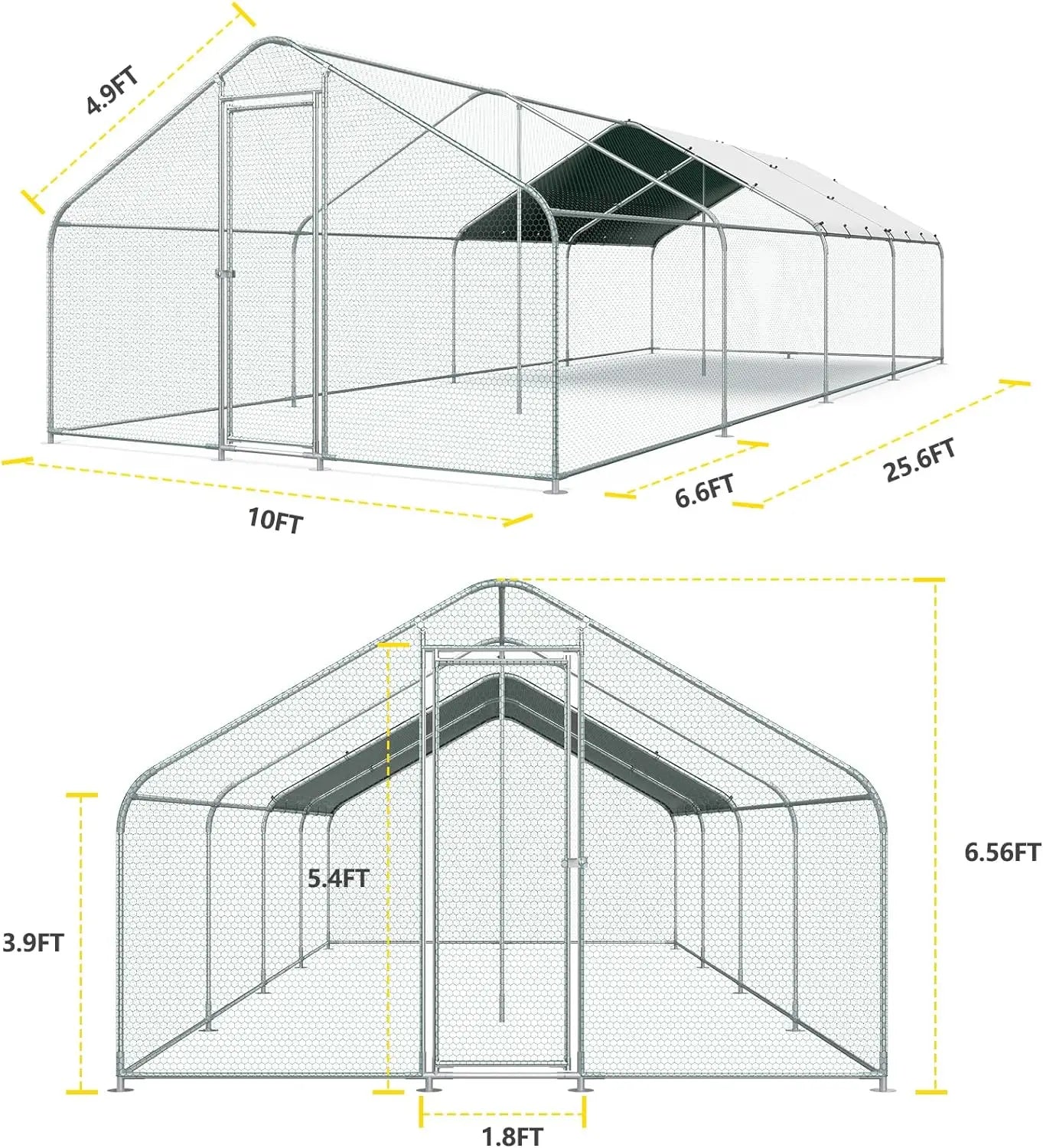 10x13FT Large Metal Chicken Run with Roof, Walk-in Poultry Cage Chicken Coop Runs House for Yard with Waterproof Cover