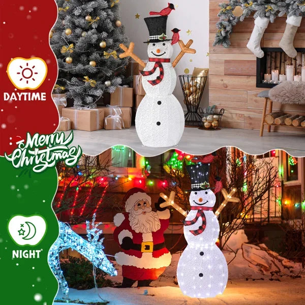 Lighted Snowman Christmas Yard Decorations, Pre-lit Snowman and Birds with 170 LED White Lights and Stakes for Xmas Outdoor