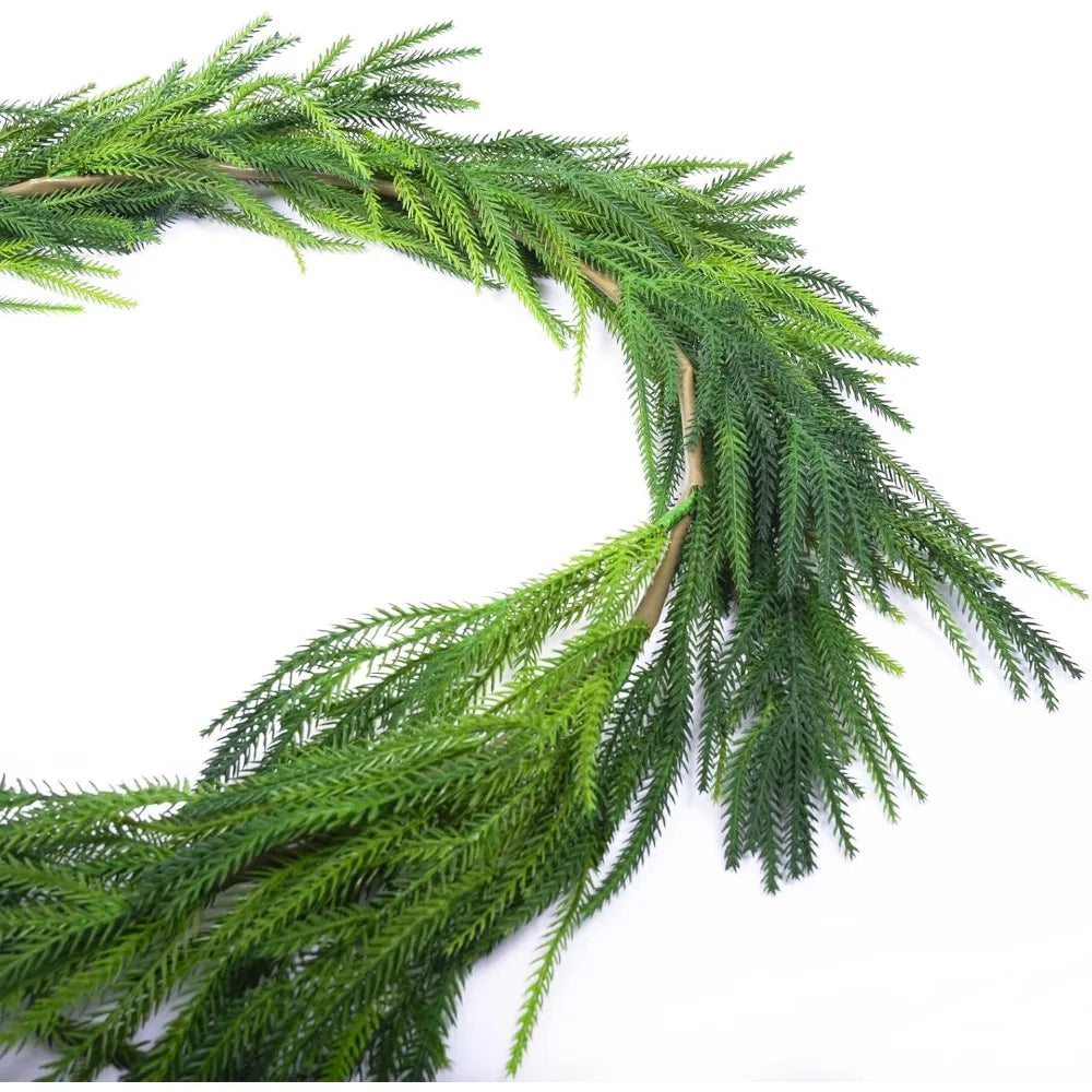 12FTx2 Christmas Norfolk Songhua Ring artificial imitation green flower wreath, Christmas indoor fireplace decoration