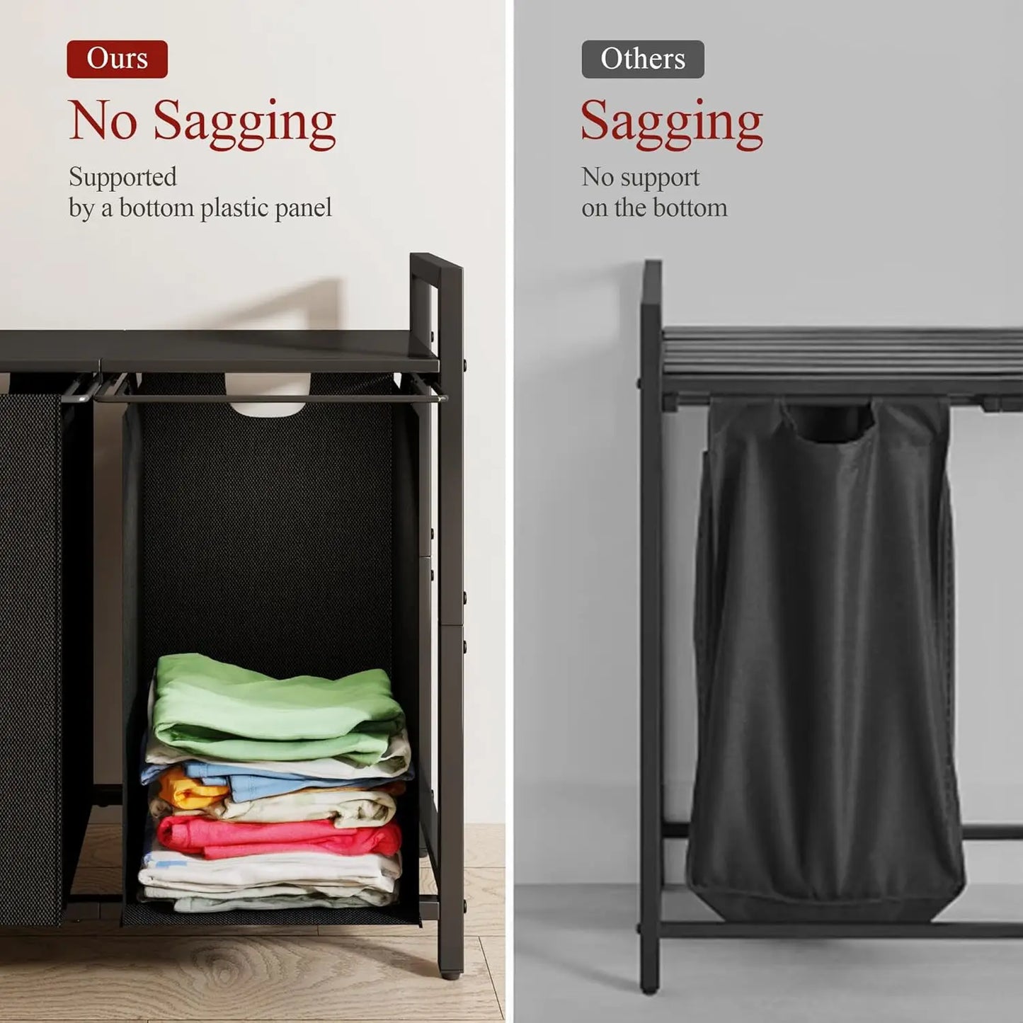 Laundry Hamper with Shelf & 2 Pull-Out Removable Bags