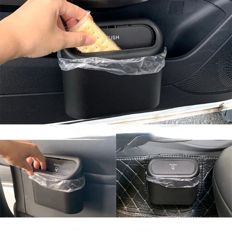 Car Interior Storage Case Trash Bin Push Can Mini Tray Dustbin Garbage Box Door Seat Clip Stand Holder Automotive Accessories