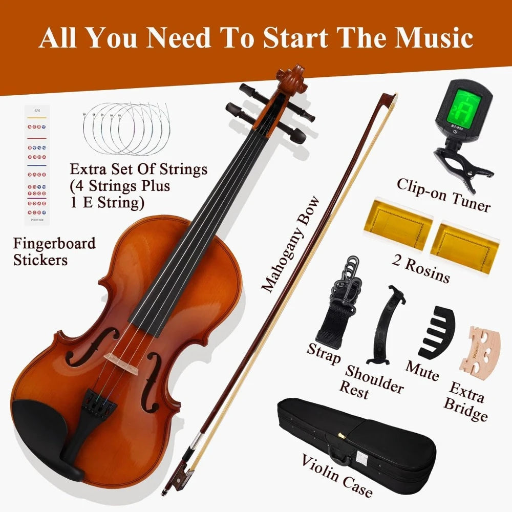 Violin 4/4 Full Size Kit, for Beginner Adults Extra Strings & Bridge