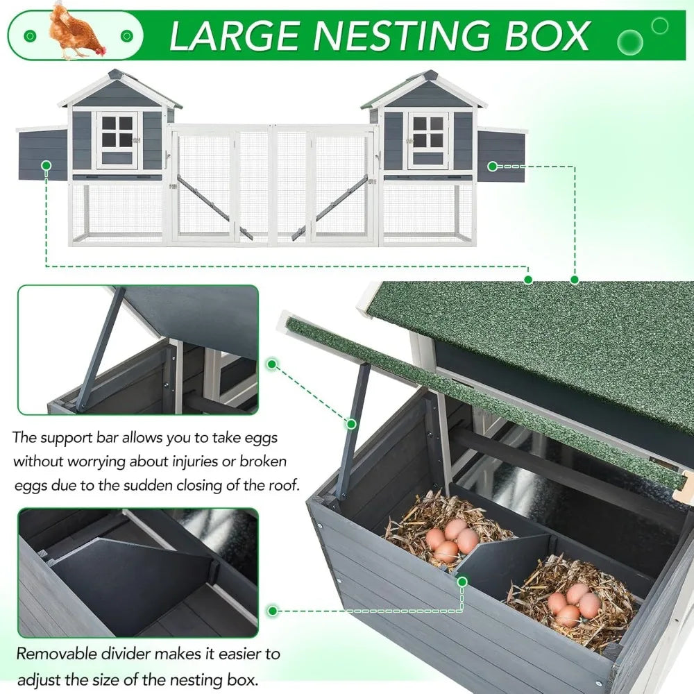 Large Wooden Chicken Coop, Outdoor Hens House with Ramps and Nesting Boxes