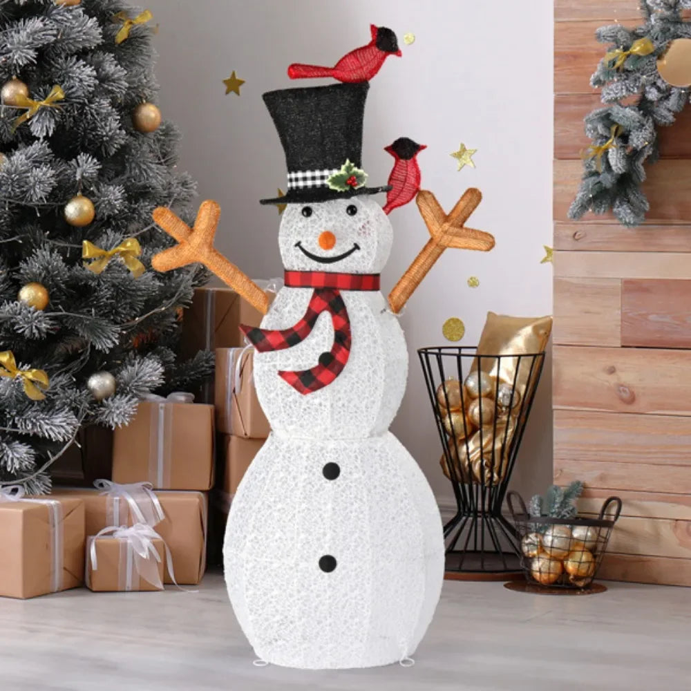 Lighted Snowman Christmas Yard Decorations, Pre-lit Snowman and Birds with 170 LED White Lights and Stakes for Xmas Outdoor