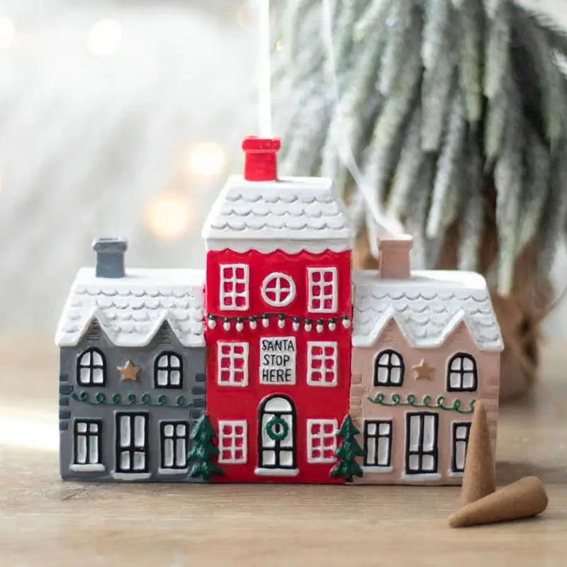 Christmas House Incense Burner Log Cabin Chimney