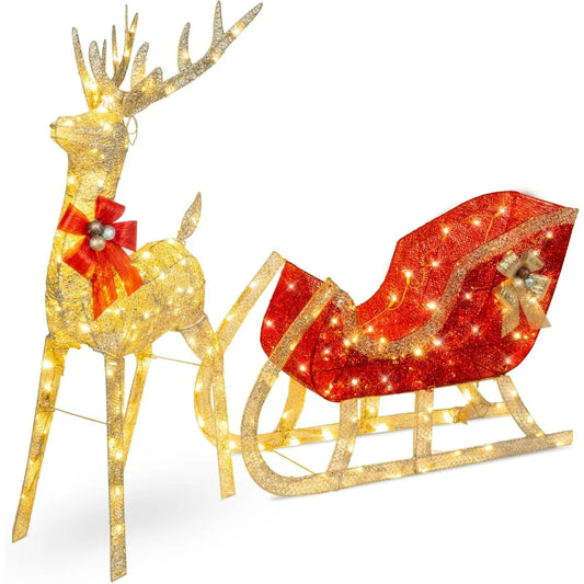 Lighting up Christmas 4-foot reindeer and sled outdoor yard decoration set