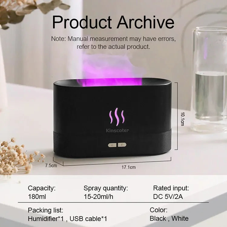 Aromatherapy Machine Air Humidifier Ultrasonic Cold Mist Machine Flame Lamp Diffuser Set