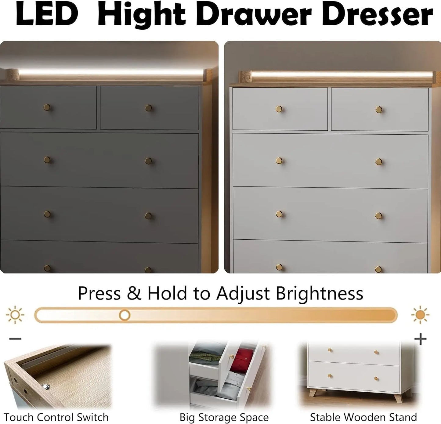 6 Drawer Dresser With LED Lights