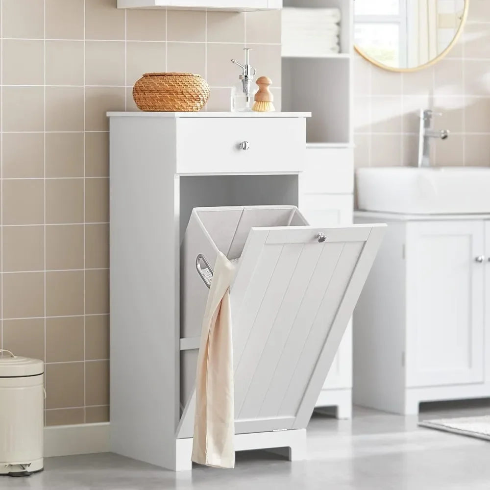 Tilt-Out Laundry Hamper, Bathroom Storage Cabinet with Drawer