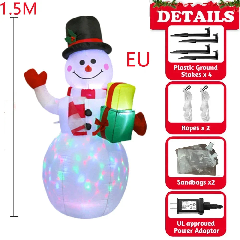 2.2M/7FT Christmas Inflatables Green Gloves Snowman Outdoor Model Built-in Rotating LED Lights Indoor Outdoor Xmas Decorations