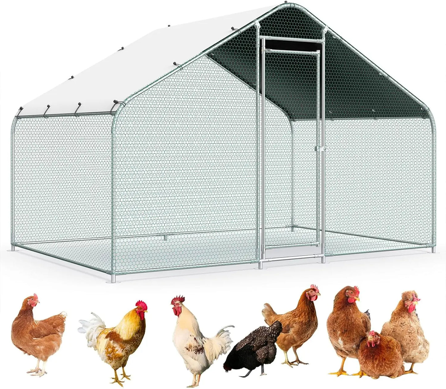 10x13FT Large Metal Chicken Run with Roof, Walk-in Poultry Cage Chicken Coop Runs House for Yard with Waterproof Cover