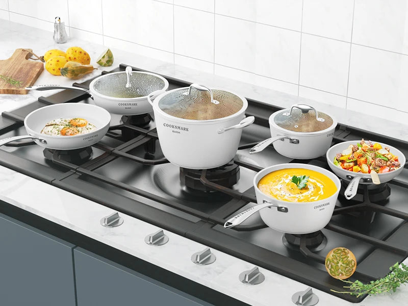 Nonstick Ceramic Cookware Set with Glass Lids & Stainless Steel Handles