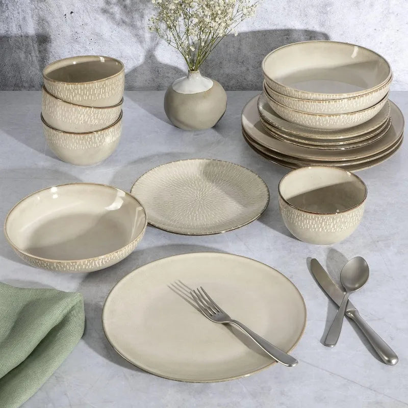 Double Bowl Dinnerware Set, Service for 4