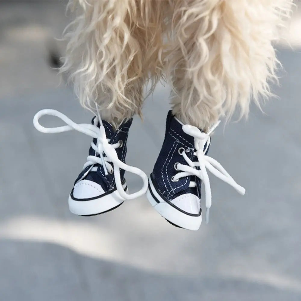 4PCS/Set Anti-skidding Denim Canvas Dog Shoes Pet Shoes