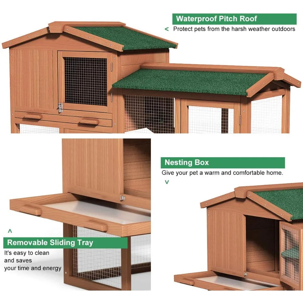 Large Chicken Coop, 58‘’ Wooden Hen House Outdoor Backyard Garden Bunny Rabbit Hutch with Ventilation Door, Removable Tray