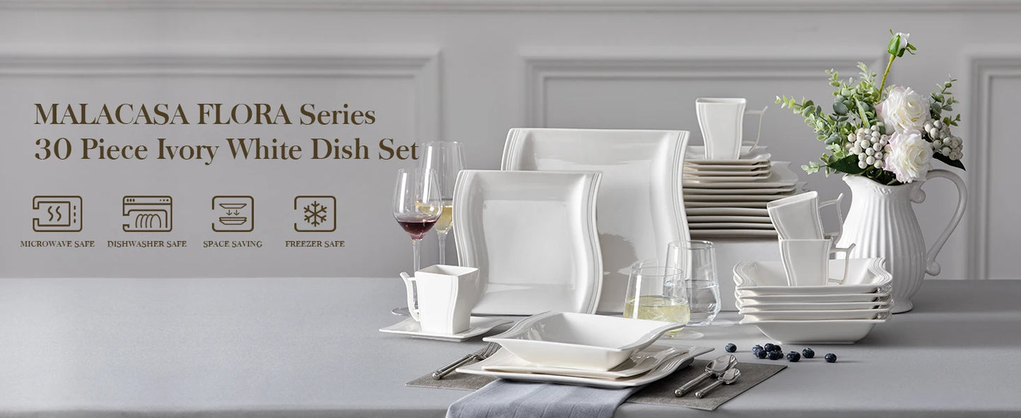 30/60 Piece White Porcelain Dinner Set