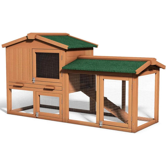 Large Chicken Coop, 58‘’ Wooden Hen House Outdoor Backyard Garden Bunny Rabbit Hutch with Ventilation Door, Removable Tray